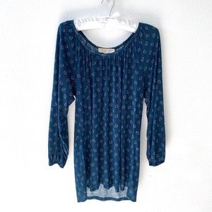 MICHAEL, Michael Kors, Teal Paisley, Long-Sleeve Top, Size Med, NWT